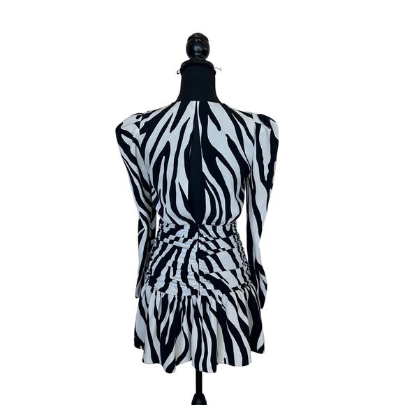 Ronny Kobo Ruched Zebra Mini Dress XS Black Fit and Flare Pleated Designer $498 - Picture 8 of 11